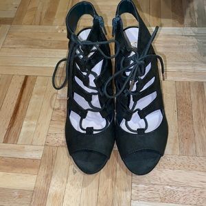 Dark Green Suede Bar III Lace Up Block Heel